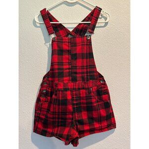 Blackheart (WOMENS SMALL) Shortalls Red Black Plaid Overall Shorts Punk